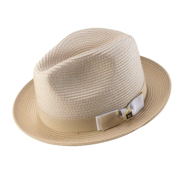 MONTIQUE BEIGEBraided Two Tone Stingy Brim Pinch Fedora Hat H-68
